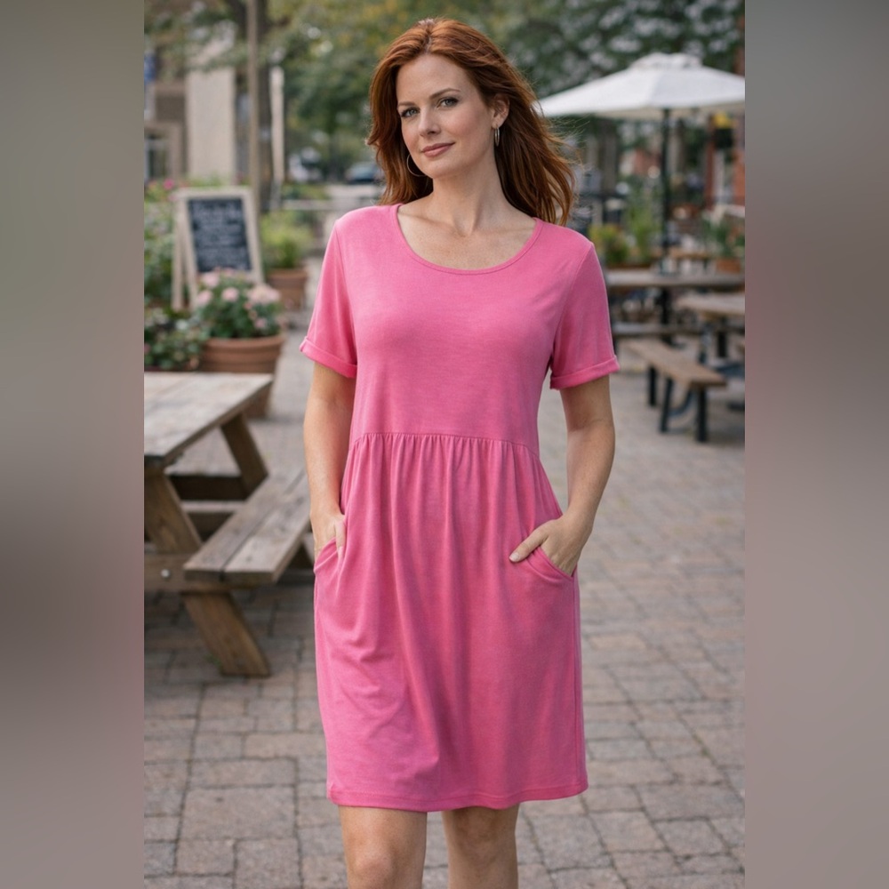 J Jill Dress Pink M Medium Short Sweet Pea Pockets Sleeve Shift NWT $79